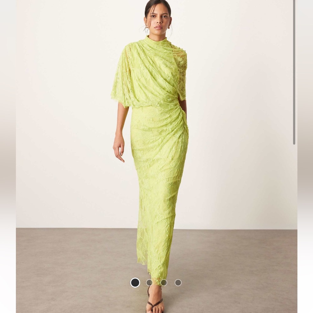 Draped Lace Maxi Dress in Lime Green